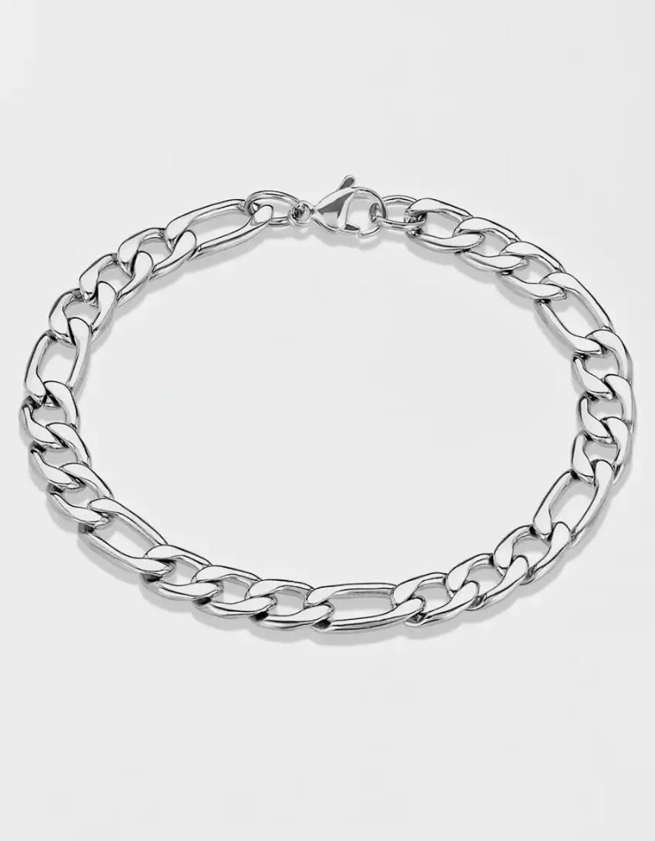 Bijoux American Eagle Stainless Steel 8mm Figaro Chain Bracelet Argent Homme | UZN-26439676